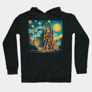 Barcelona, Spain, in the style of Vincent van Gogh's Starry Night Hoodie